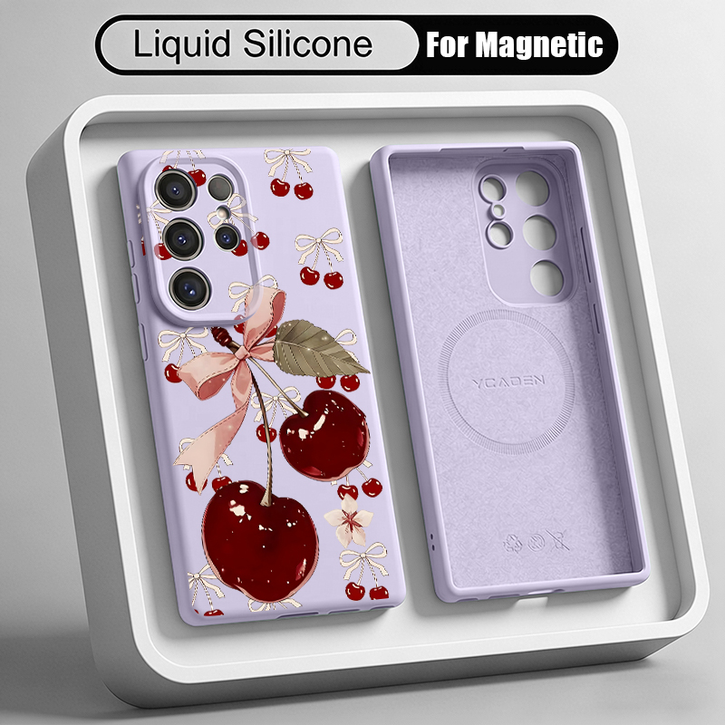 Liquid Silicone Magnetic Phone Case - Жидкий силиконовый чехол с вишнёвым узором